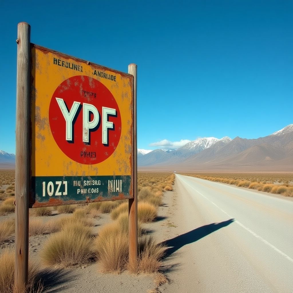 Antiguo cartel de YPF en una ruta argentina