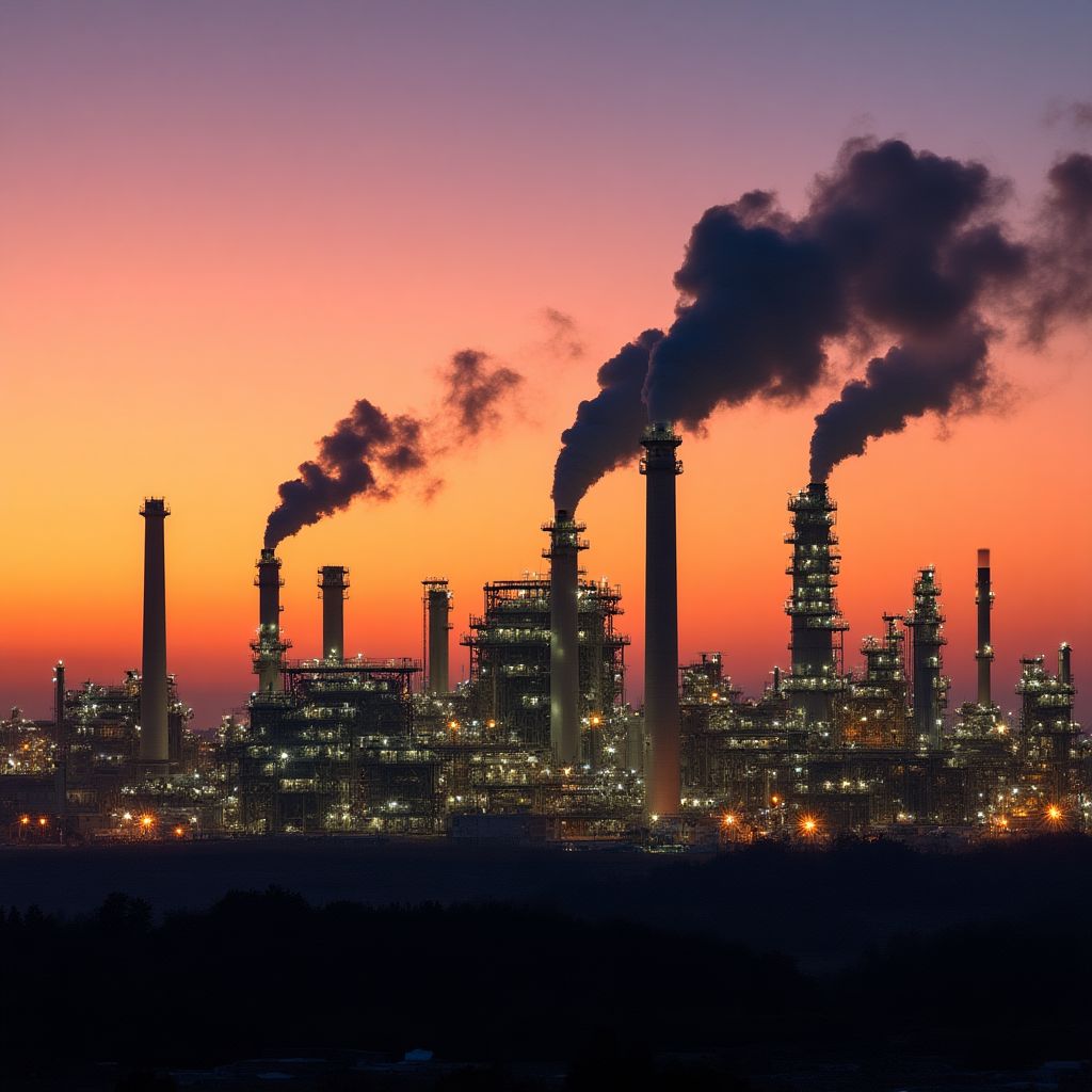 Refinería de YPF al atardecer