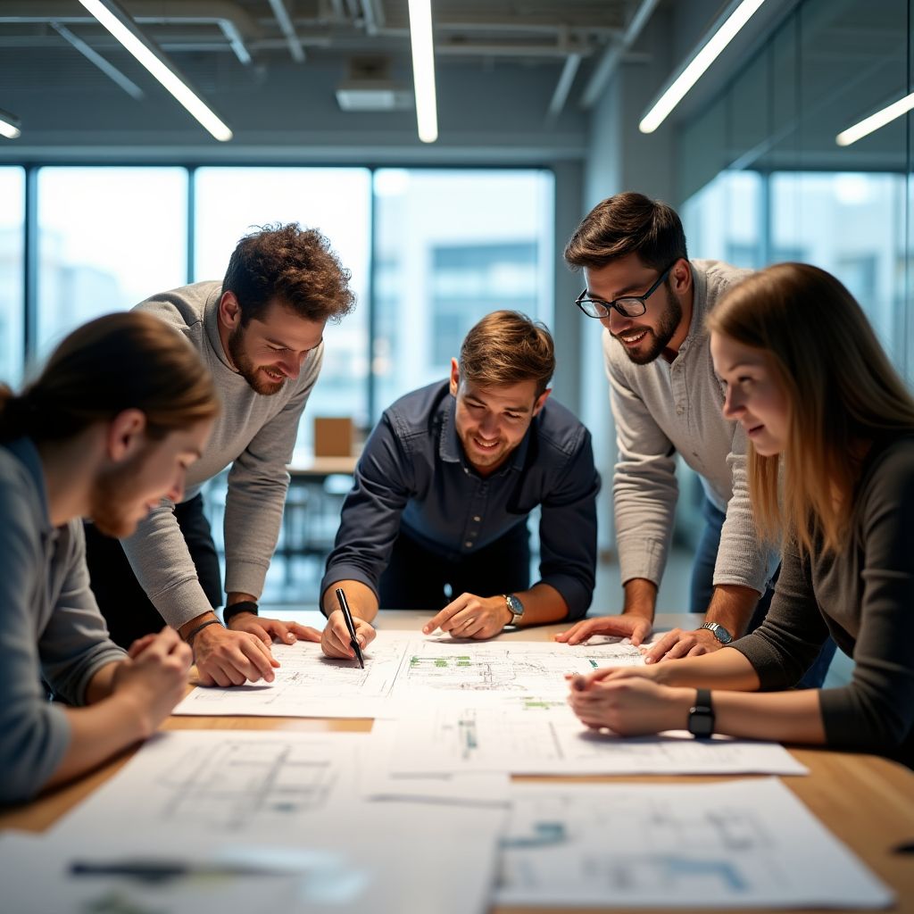 Equipo de profesionales de YPF colaborando en una oficina moderna